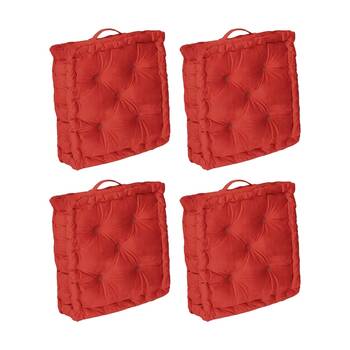 4PK CDSI Essential Box Cushion Solid Recycled Cotton Polyester Red 40x40x8cm