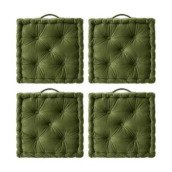 4PK CDSI Essential Box Cushion Solid Recycled Cotton Polyester Olive 40x40x8cm