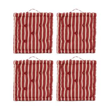 4PK CDSI Essential Box Cushion Stripe Recycled Cotton Polyester Red 40x40x8cm