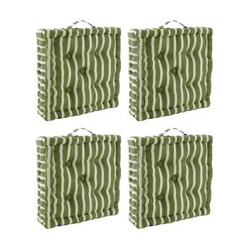 4PK CDSI Essential Box Cushion Stripe Recycled Cotton Polyester Olive 40x40x8cm