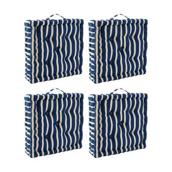 4PK CDSI Essential Box Cushion Stripe Recycled Cotton Polyester Blue 40x40x8cm