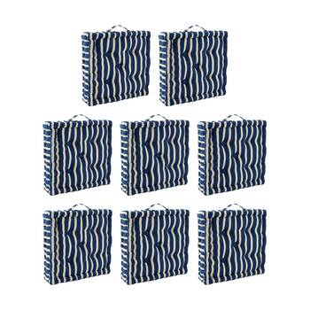 8PK CDSI Essential Box Cushion Stripe Recycled Cotton Polyester Blue 40x40x8cm