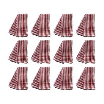 12x2pc CDSI Essential Terry Towel Check Cotton Absorbent Durable Red 45x65cm