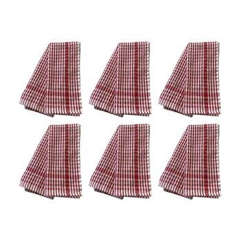6x2pc CDSI Essential Terry Towel Check Cotton Absorbent Durable Red 45x65cm