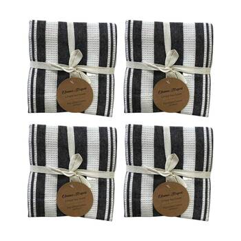 4x3pc CDSI Eleanor Tea Towel Striped Recycled Cotton Set Black 50x70cm