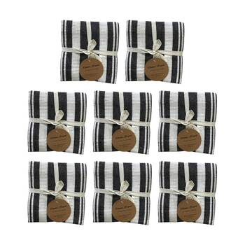 8x3pc CDSI Eleanor Tea Towel Striped Recycled Cotton Set Black 50x70cm