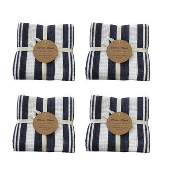 4x3pc CDSI Eleanor Tea Towel Striped Kitchen Linen Set Navy 50x70cm