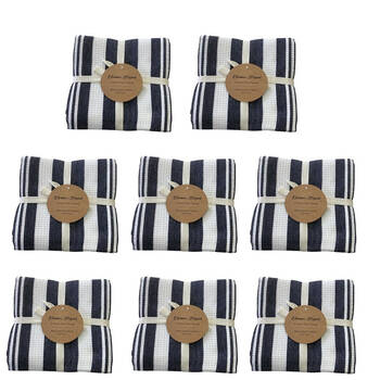 8x3pc CDSI Eleanor Tea Towel Striped Kitchen Linen Set Navy 50x70cm