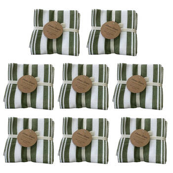 8x3pc CDSI Eleanor Tea Towel Striped Recycled Cotton Set Olive 50x70cm