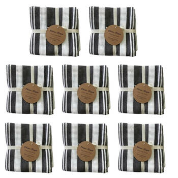 8x3pc CDSI Eleanor Tea Towel Striped Recycled Cotton Set Grey 50x70cm