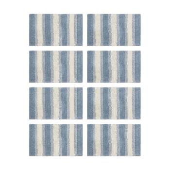 8PK CDSI Lunasoft Tufted Stripe Bathmat Recycled Cotton Dusty Blue 50x80cm
