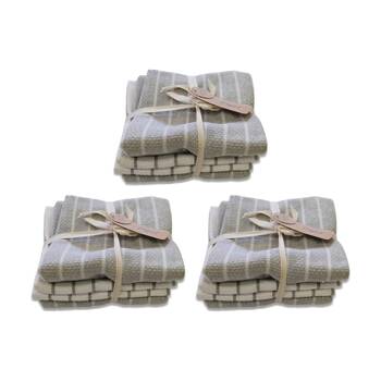 3x3pc CDSI Basket Weave Tea Towel Recycled Cotton Set Taupe 50x70cm