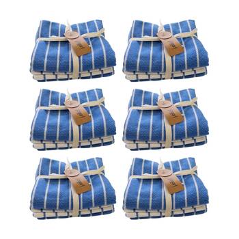 6x3pc CDSI Basket Weave Tea Towel Recycled Cotton Set Steel Blue 50x70cm