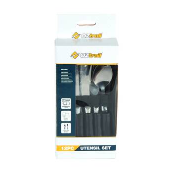 12pc Oztrail Stainless Steel Utensil Set Dishwasher Safe Compact Roll Up