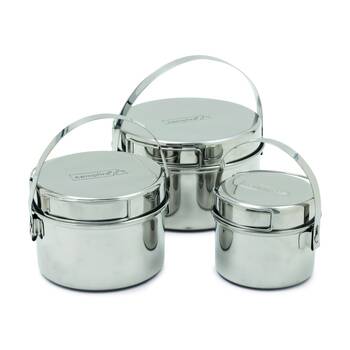 6pc Campfire Stainless Steel Pot Set Nesting Durable Camping Cookware