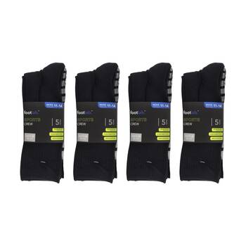 4x 5PK Footlab Men's Socks Sports Crew Shoe Size 11-14 Black Colour