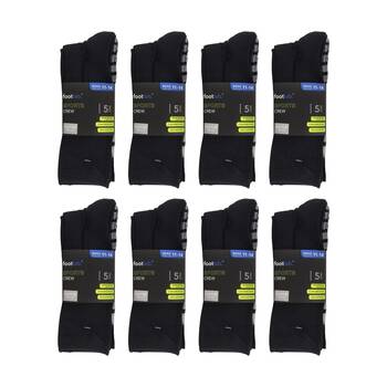 8x 5PK Footlab Men's Socks Sports Crew Shoe Size 11-14 Black Colour