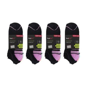 4x 5PK Footlab Women's Socks Sports Low Cut Shoe Size 9-11 Black
