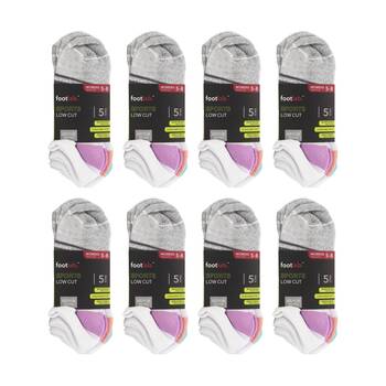 8x 5PK Footlab Women's Socks Sports Low Cut Breathable Shoe Size 5-8 White
