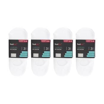 4x 3PK Footlab Women's Casual No Show Cotton Rich Socks Shoe Size 5-8 White