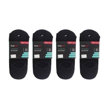 4x 3PK Footlab Women's Casual No Show Cotton Rich Socks Shoe Size 9-11 Black