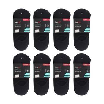 8x 3PK Footlab Women's Casual No Show Cotton Rich Socks Shoe Size 9-11 Black