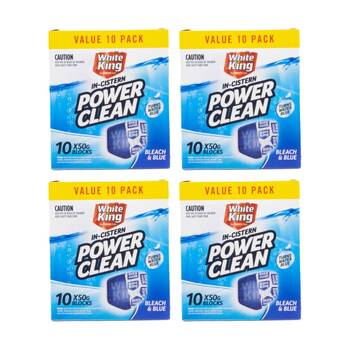 4x 10pc White King In-Cistern Power Clean Toilet Blocks Value Pack 50g