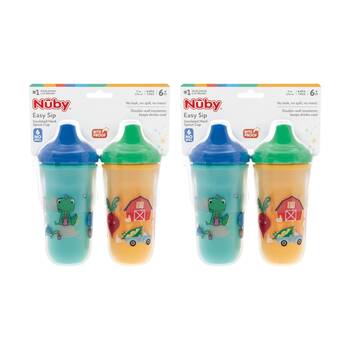 2x 2pc Nuby Insulated Hard Top Spout No Spill Cup 270ml Assorted 6m+
