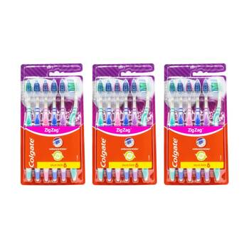 3x 6pc Colgate Zig Zag Antibacterial Bristle Dental Toothbrush Set Soft