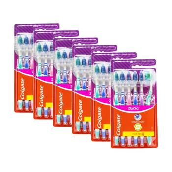 6x 6pc Colgate Zig Zag Antibacterial Bristle Dental Toothbrush Set Soft
