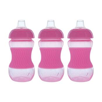3x Nuby Mini Gripper Soft Spout Sippy Cup Touch-Flo Valve 180ml Assorted 6m+