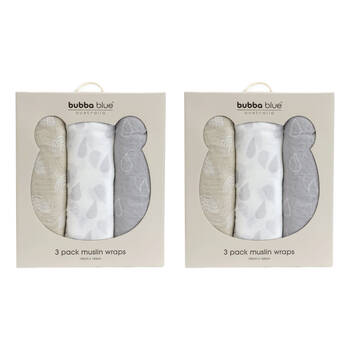2x 3pc Bubba Blue Cotton/Bamboo Baby Muslin Wraps Nordic Collection 120cmx120cm