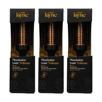 3PK Lady Jayne Tri-Side Styling Brush Volume For Medium - Long Hair Black