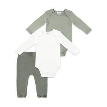 3pc The Peanutshell Baby Long Sleeve Bodysuits & Knitted Leggings Sage