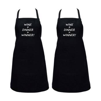2PK Annabel Trends Black & White Kitchen Apron Wine + Dinner = Winner 60x80 cm