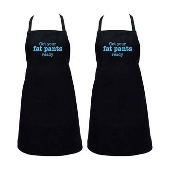 2PK Annabel Trends Black & Blue Kitchen Apron Get Your Fat Pants Ready 60x80 cm