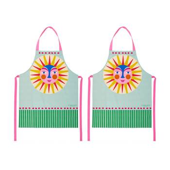 2PK Annabel Trends Green Kitchen Apron W/ Fiesta Sun Print 100% Cotton 60x78cm