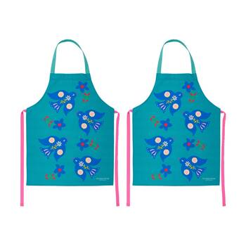 2PK Annabel Trends Blue Kitchen Apron W/ Fiesta Bird Print 100% Cotton 60x78cm
