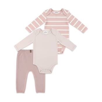 3pc The Peanutshell Baby Long Sleeve Bodysuits & Knitted Leggings Cotton Pk