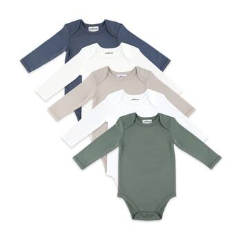 5pc The Peanutshell Baby Snap Front Long Sleeve Bodysuits Cotton Multicolour