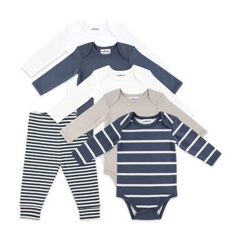 6pc The Peanutshell Baby Long Sleeve Bodysuit & Leggings Basics Cotton Blue