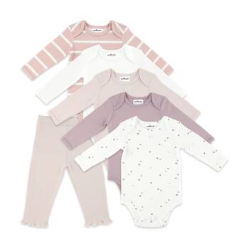 6pc The Peanutshell Baby Long Sleeve Bodysuit & Leggings Basics Cotton Pink