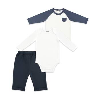 3pc The Peanutshell Baby Long Sleeve Top/Pants W/ Bodysuit Playwear Navy