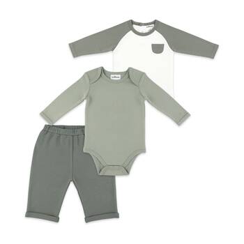 3pc The Peanutshell Baby Long Sleeve Top/Pants W/ Bodysuit Playwear Sage