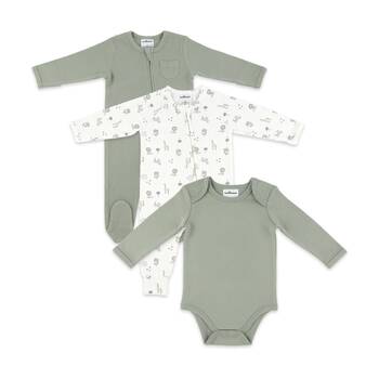 3pc The Peanutshell Baby Ribbed Footed & Footless Romper W/ Bodysuit Sage