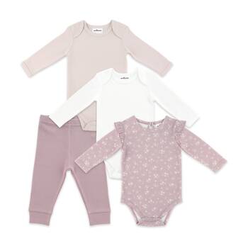 4pc The Peanutshell Baby Long Sleeve Bodysuit & Leggings Set Pink/Lilac