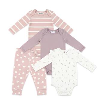 4pc The Peanutshell Baby Long Sleeve Bodysuit & Leggings Set Pink/Cream