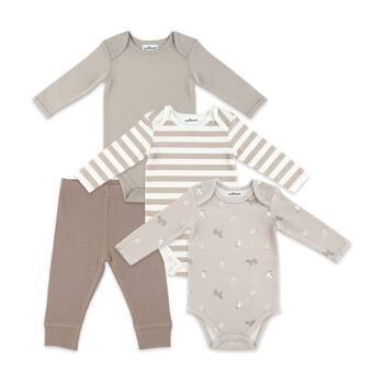 4pc The Peanutshell Baby Long Sleeve Bodysuit & Leggings Set Cotton Neutral
