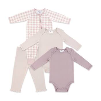 4pc The Peanutshell Baby Long Sleeve Bodysuits & Romper W/ Leggings Pink