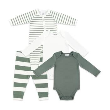 4pc The Peanutshell Baby Long Sleeve Bodysuits & Romper W/ Leggings Green